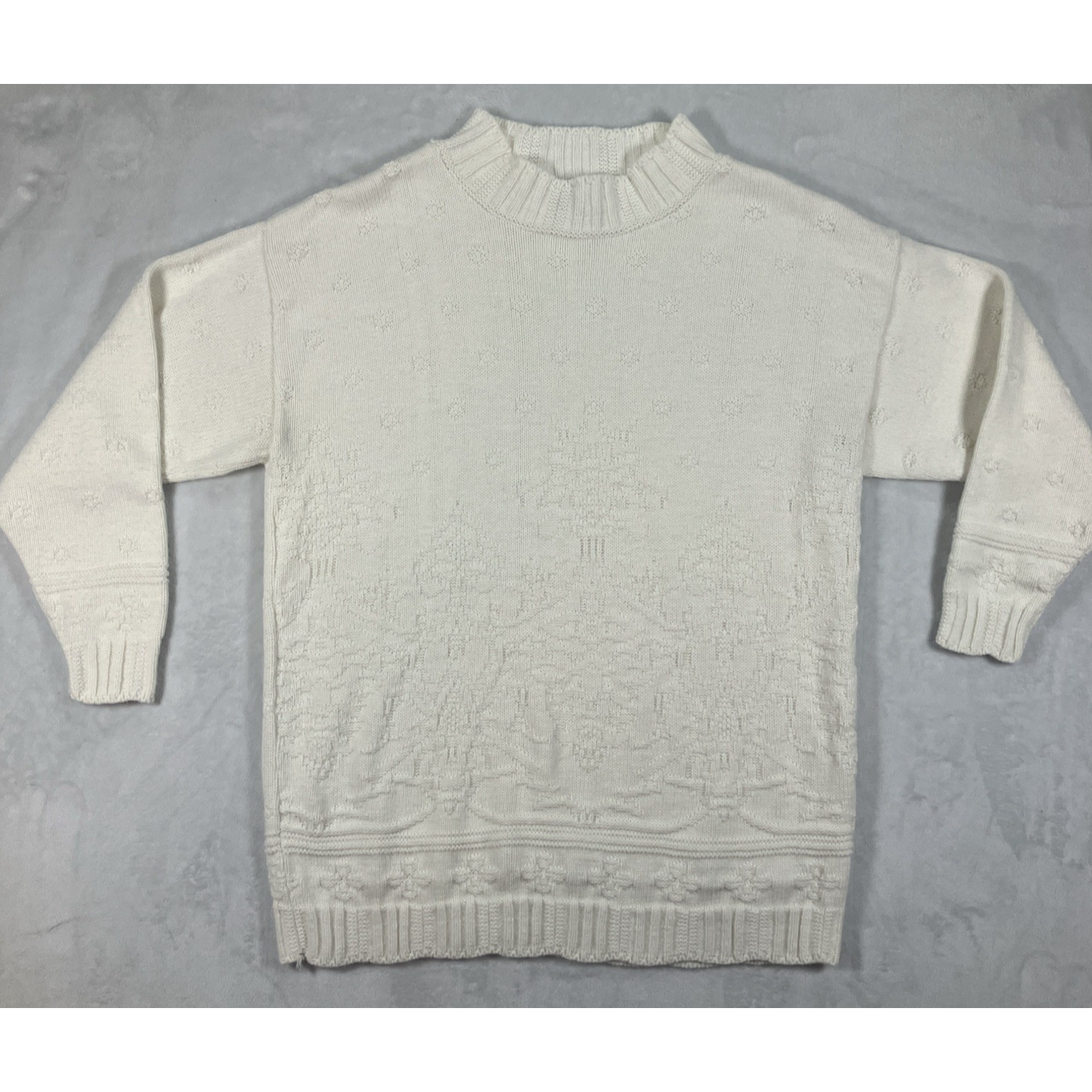 Vintage Sweater Size Large 90s Preppy Christmas White Knit Granny Grandmacore